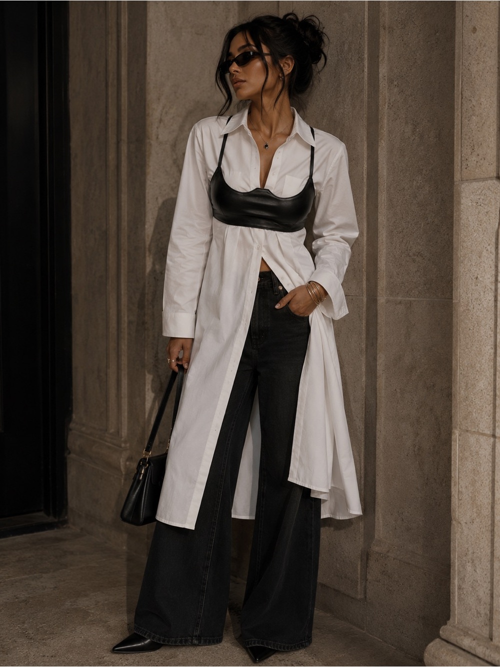 ZW COLLECTION FAUX LEATHER HARNESS TOP